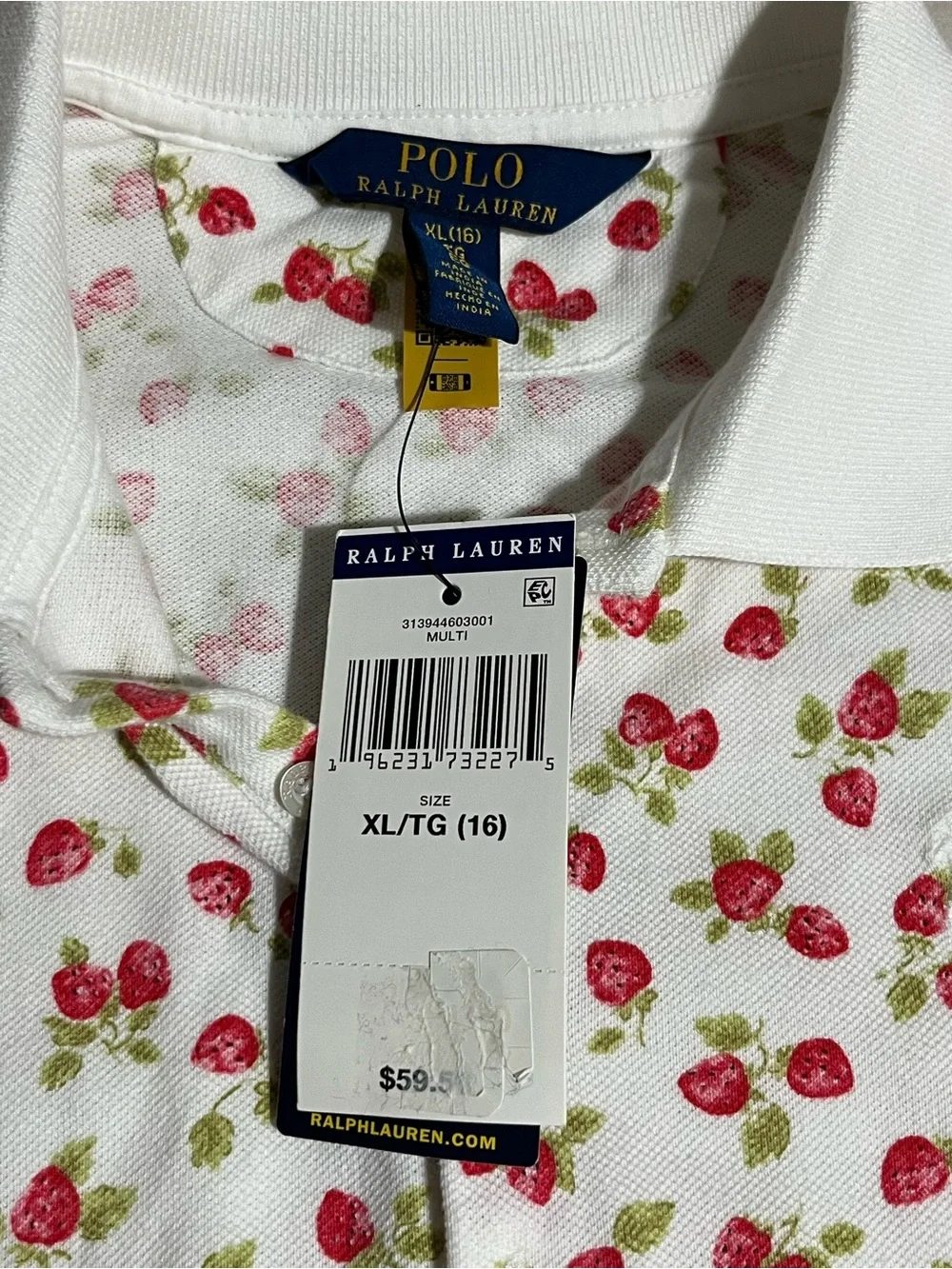 Polo Ralph Lauren White with Red Strawberry Print Romper Girl Size XL 16 NWT
